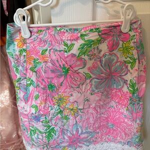 Lilly Pulitzer Pink Floral Mini Skirt with Green & Blue Accents